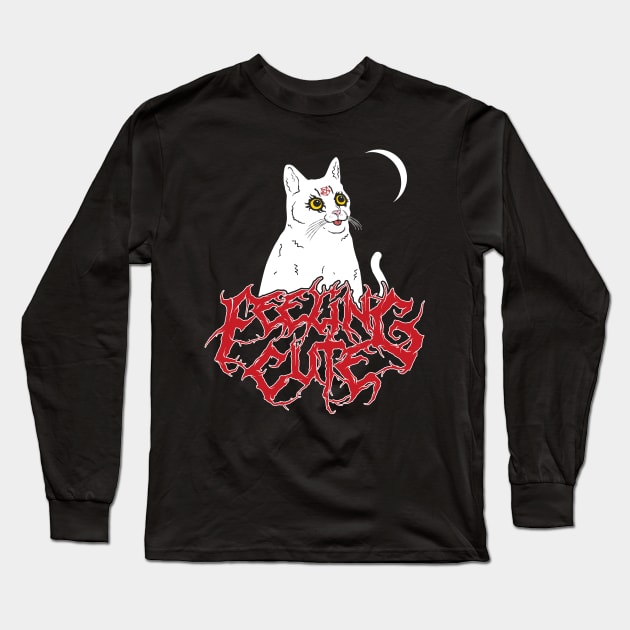 Satanic Cute White Derpy Demon Cat Feeling Cute Long Sleeve T-Shirt by original84collective